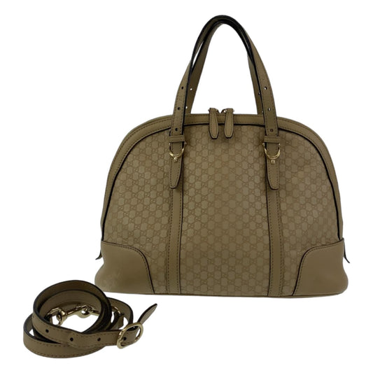 GUCCI Handbag 309617 leather Beige Gold Metal Handbag 2WAY Shoulder Bag Micro Guccisima Women Used Authentic