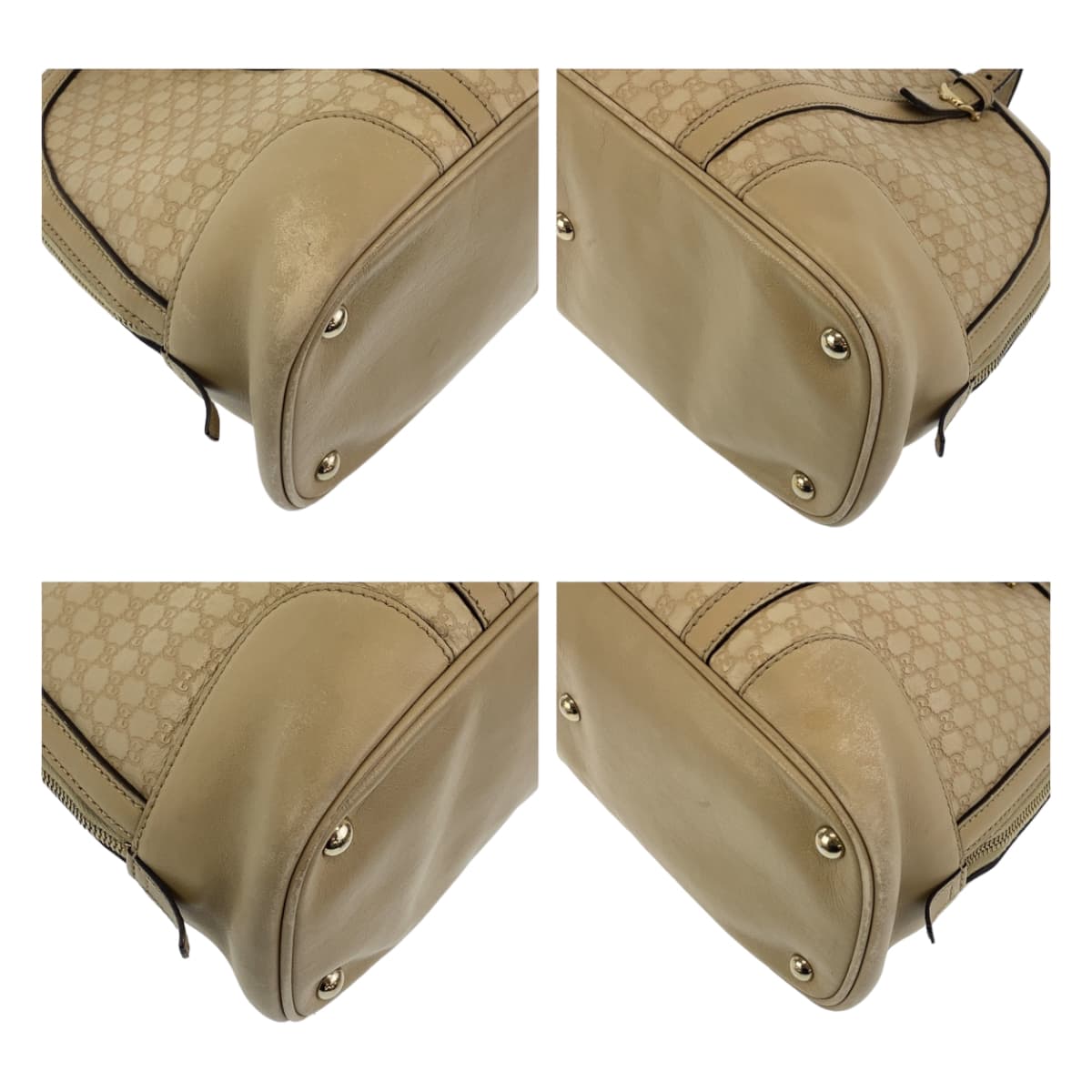 GUCCI Handbag 309617 leather Beige Gold Metal Handbag 2WAY Shoulder Bag Micro Guccisima Women Used Authentic