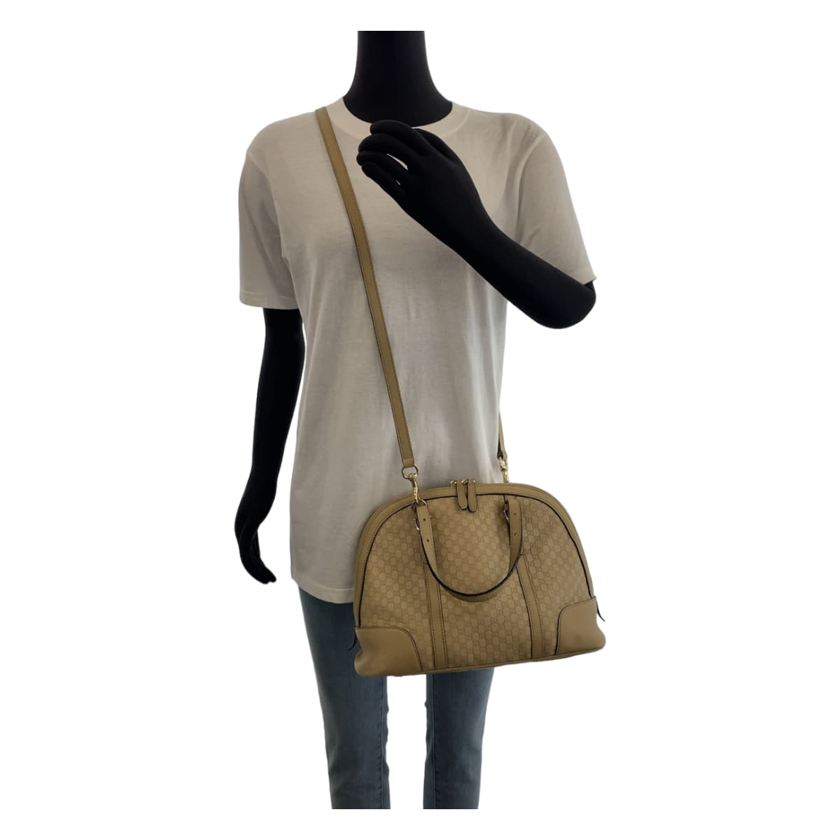GUCCI Handbag 309617 leather Beige Gold Metal Handbag 2WAY Shoulder Bag Micro Guccisima Women Used Authentic