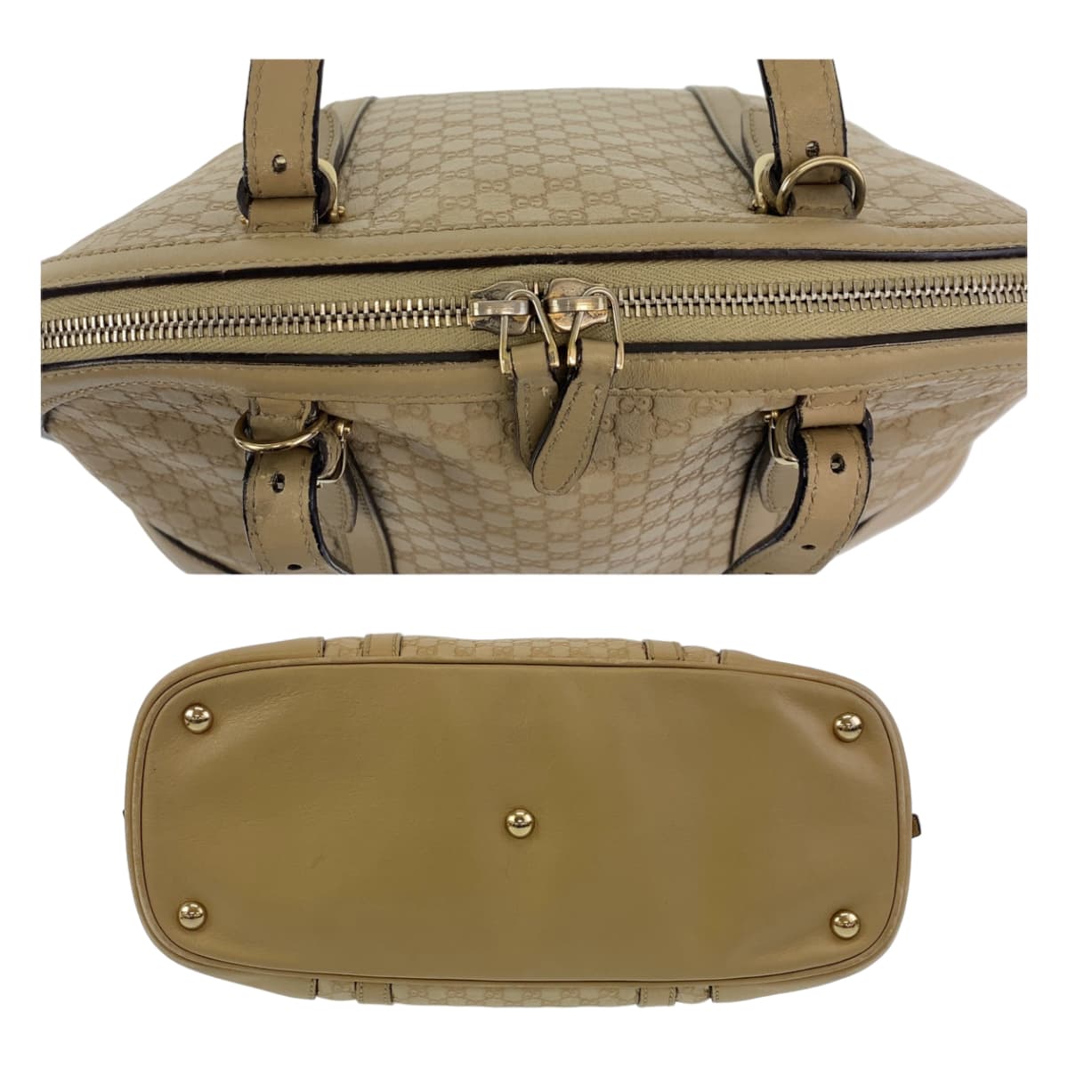 GUCCI Handbag 309617 leather Beige Gold Metal Handbag 2WAY Shoulder Bag Micro Guccisima Women Used Authentic