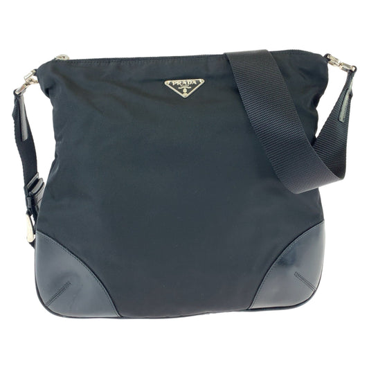 PRADA Shoulder Bag Nylon Black SilverMetal Shoulder Bag Crossbody Messenger Bag Test Triangle With logo mens Used Authentic