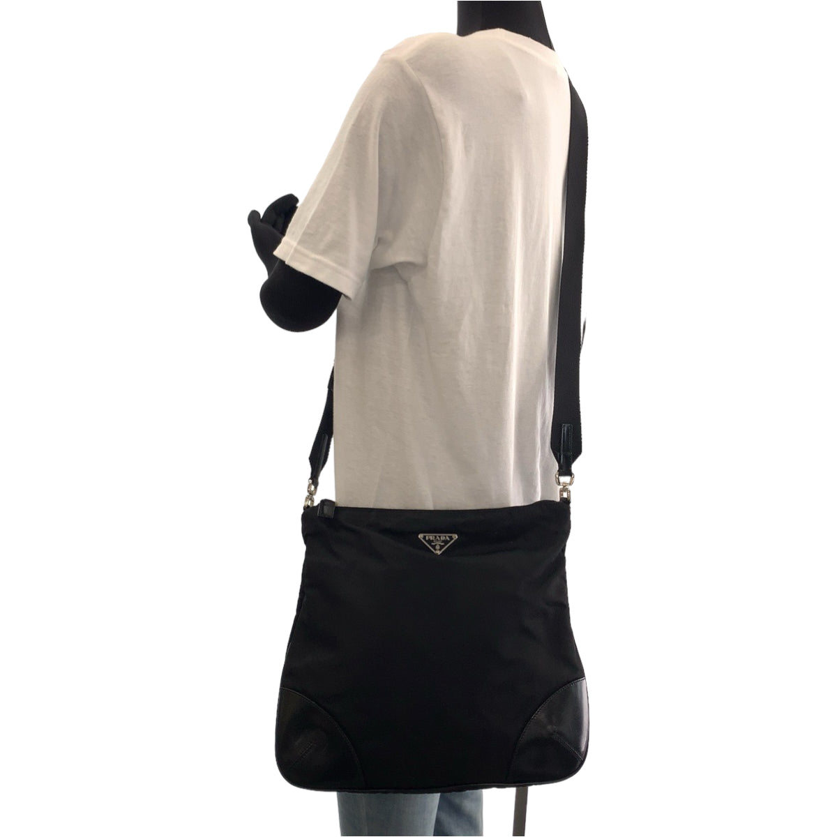 PRADA Shoulder Bag Nylon Black SilverMetal Shoulder Bag Crossbody Messenger Bag Test Triangle With logo mens Used Authentic