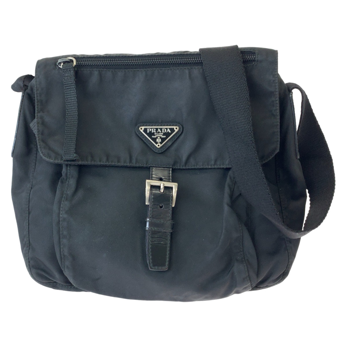 PRADA Shoulder Bag 1BD994 Nylon Black SilverMetal Shoulder Bag Crossbody Test Triangle With logo Women Used Authentic