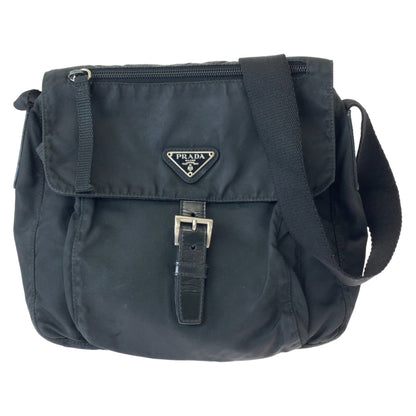 PRADA Shoulder Bag 1BD994 Nylon Black SilverMetal Shoulder Bag Crossbody Test Triangle With logo Women Used Authentic