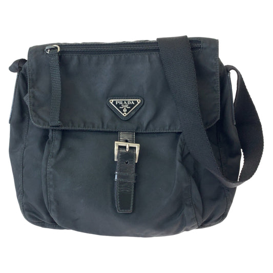 PRADA Shoulder Bag 1BD994 Nylon Black SilverMetal Shoulder Bag Crossbody Test Triangle With logo Women Used Authentic
