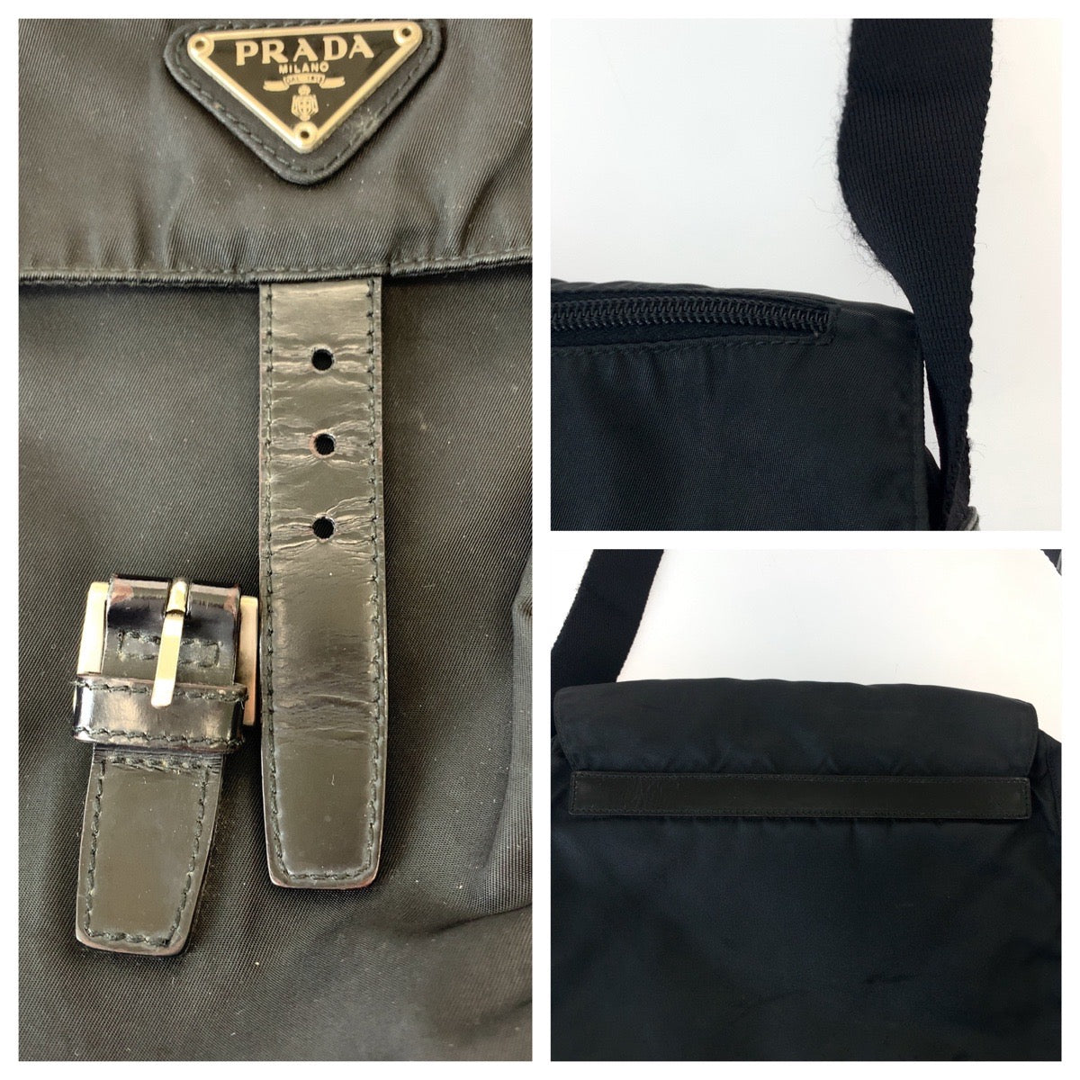 PRADA Shoulder Bag 1BD994 Nylon Black SilverMetal Shoulder Bag Crossbody Test Triangle With logo Women Used Authentic