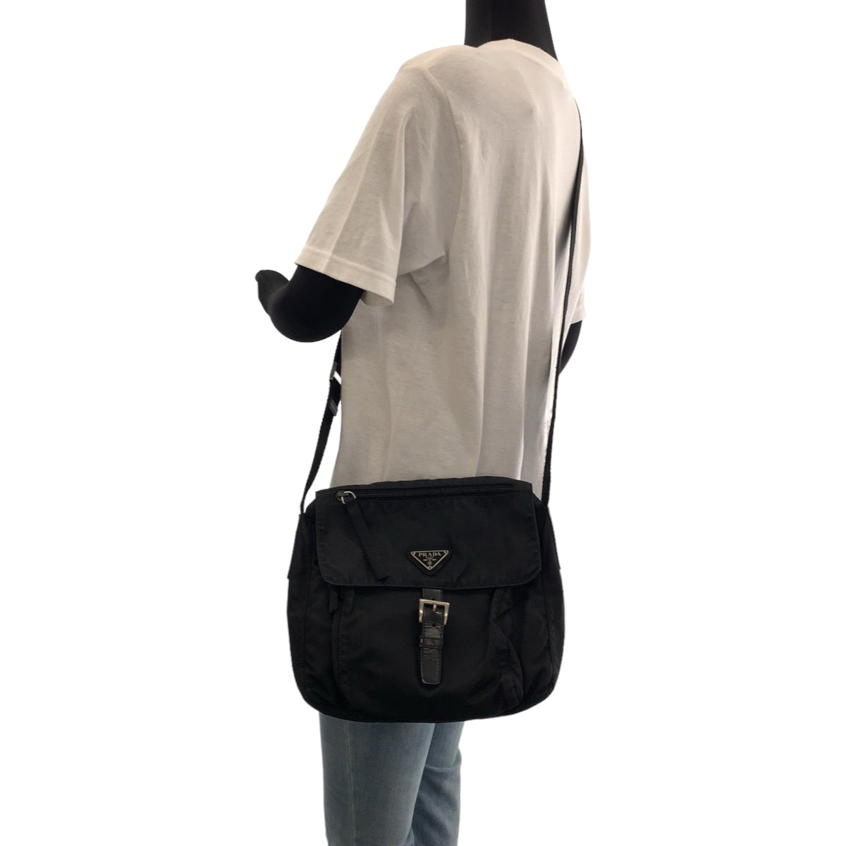 PRADA Shoulder Bag 1BD994 Nylon Black SilverMetal Shoulder Bag Crossbody Test Triangle With logo Women Used Authentic