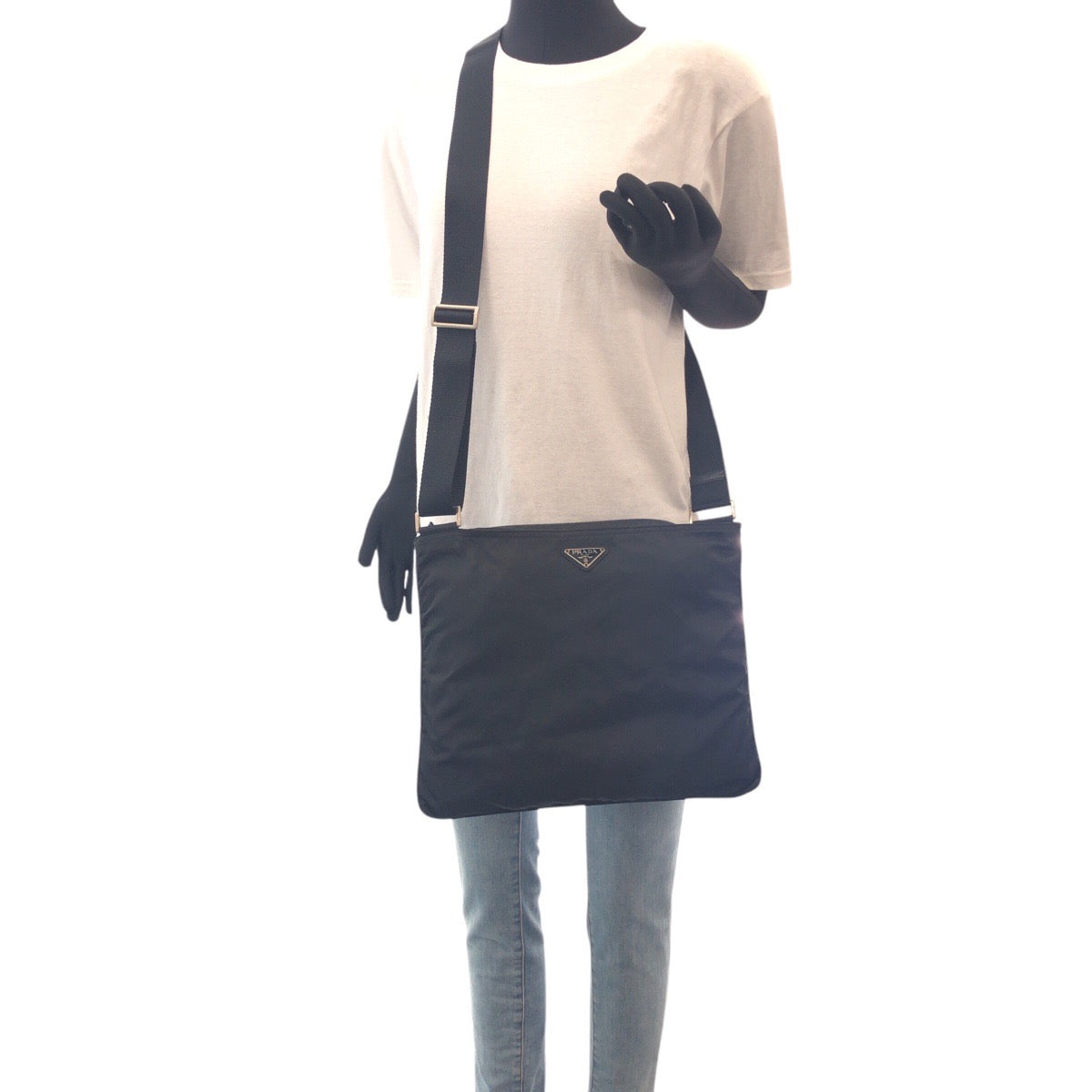 PRADA Shoulder Bag 42 Nylon Black SilverMetal Crossbody Shoulder Bag Unisex Test Triangle With logo Women(Unisex) Used Authentic