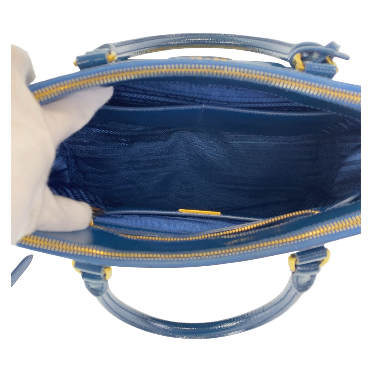 PRADA Handbag leather Blue Gold Metal 2way Handbag Crossbody Shoulder Bag Safiano Triangle With logo Women Used Authentic