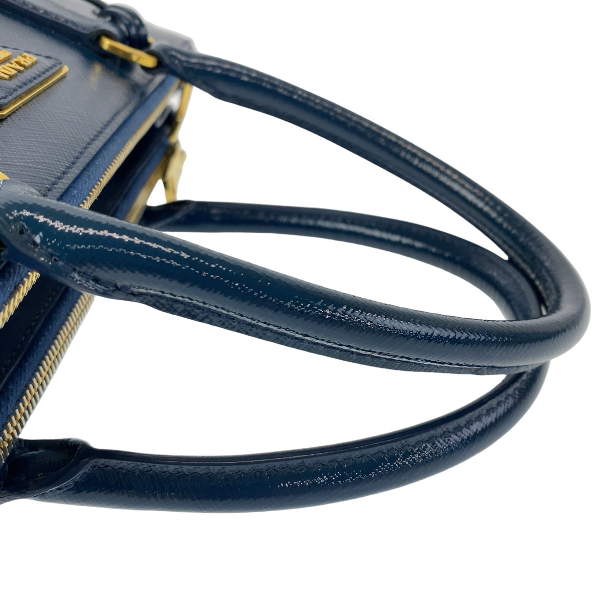 PRADA Handbag leather Blue Gold Metal 2way Handbag Crossbody Shoulder Bag Safiano Triangle With logo Women Used Authentic