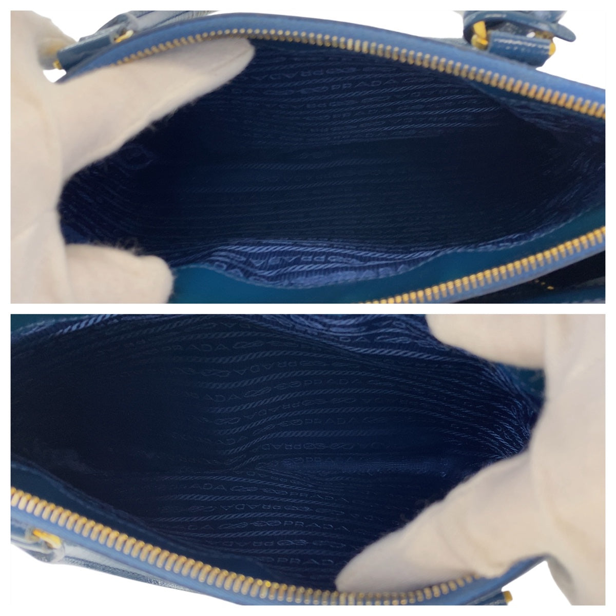 PRADA Handbag leather Blue Gold Metal 2way Handbag Crossbody Shoulder Bag Safiano Triangle With logo Women Used Authentic
