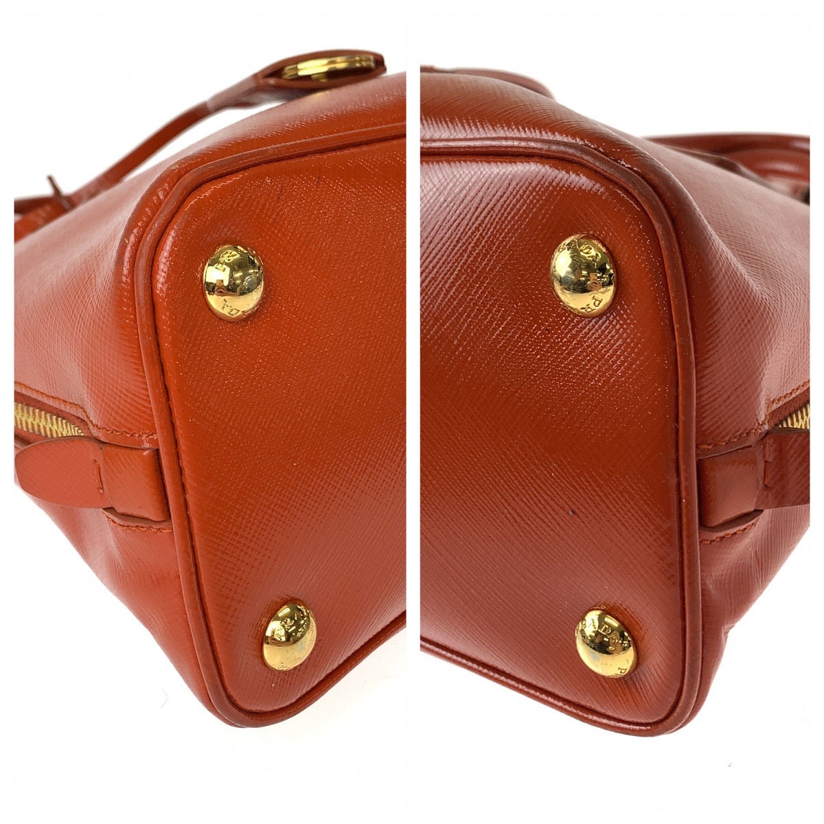 PRADA Shoulder Bag BL0838 leather Orange GoldMetal Promenade Patent Saffiano Triangle With logo