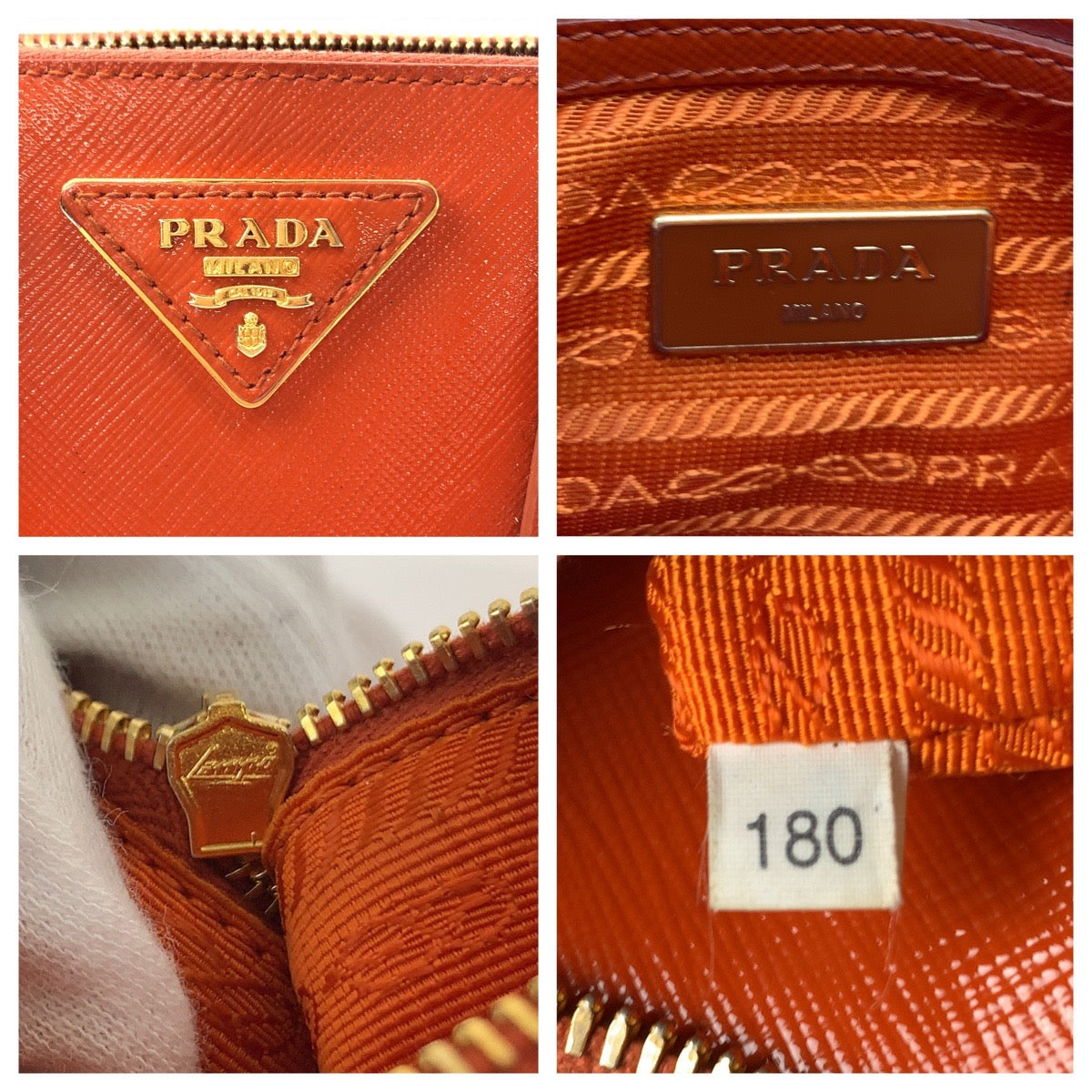 PRADA Shoulder Bag BL0838 leather Orange GoldMetal Promenade Patent Saffiano Triangle With logo