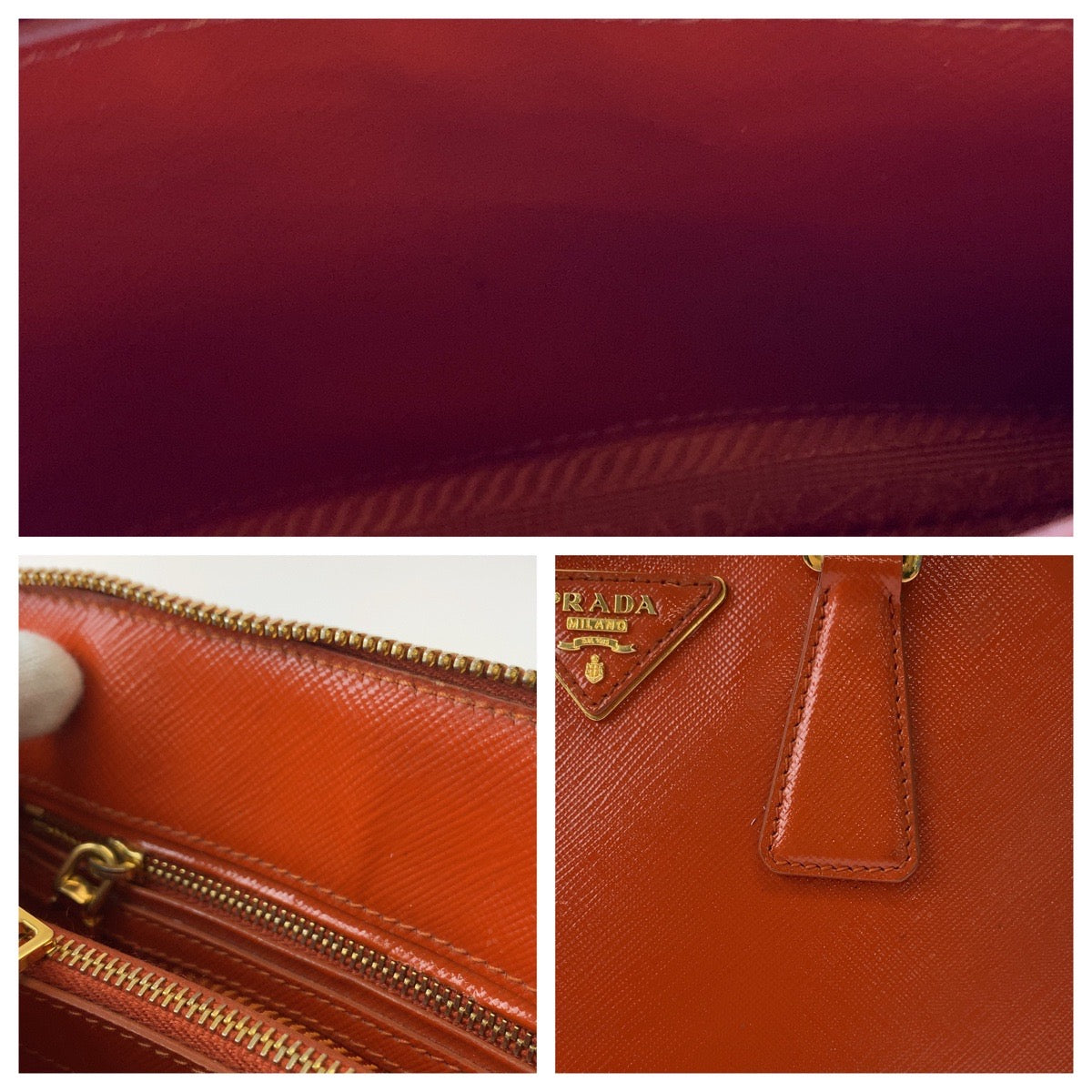 PRADA Shoulder Bag BL0838 leather Orange GoldMetal Promenade Patent Saffiano Triangle With logo