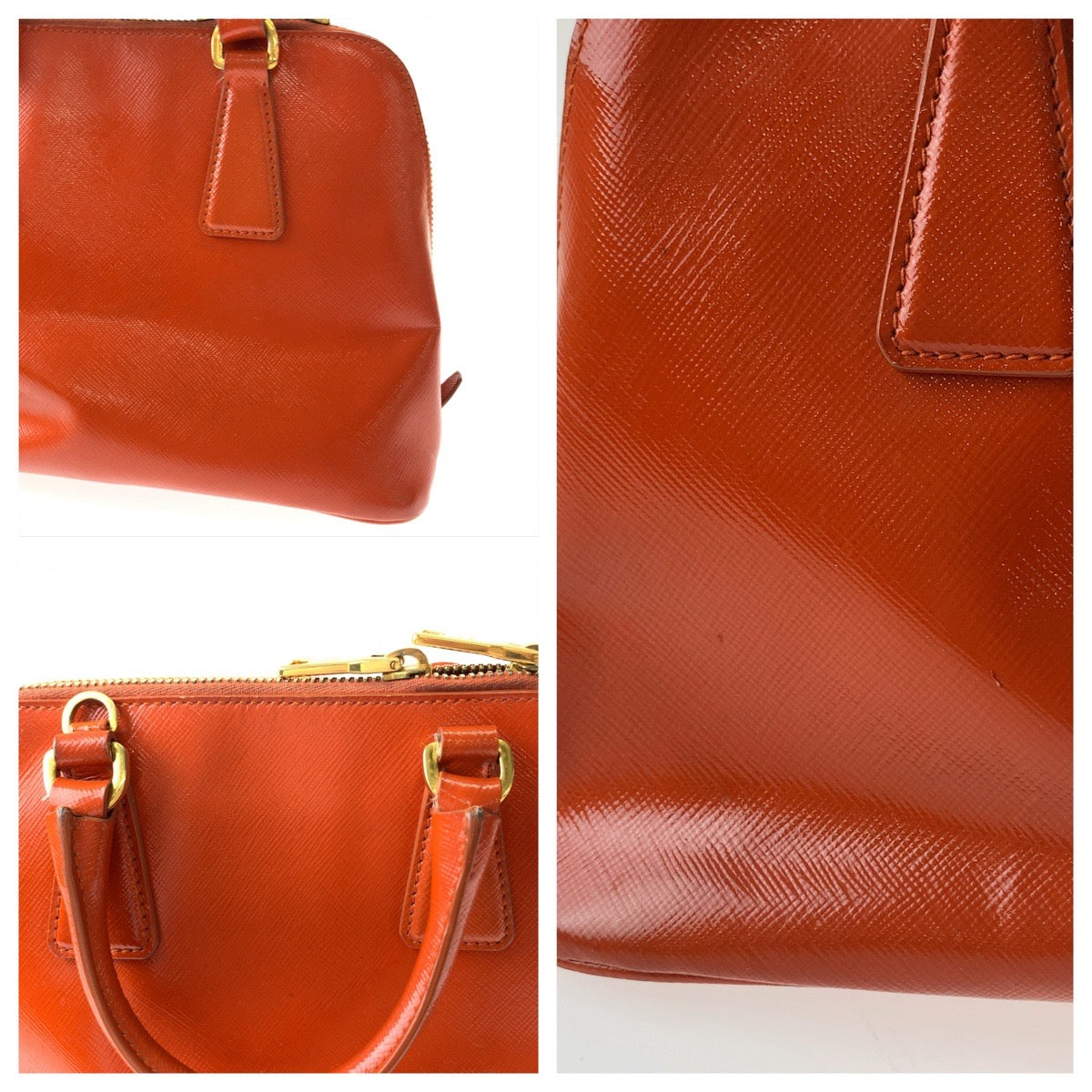 PRADA Shoulder Bag BL0838 leather Orange GoldMetal Promenade Patent Saffiano Triangle With logo
