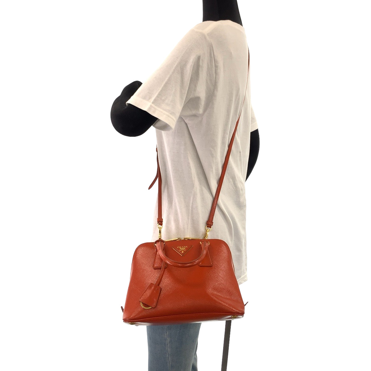 PRADA Shoulder Bag BL0838 leather Orange GoldMetal Promenade Patent Saffiano Triangle With logo