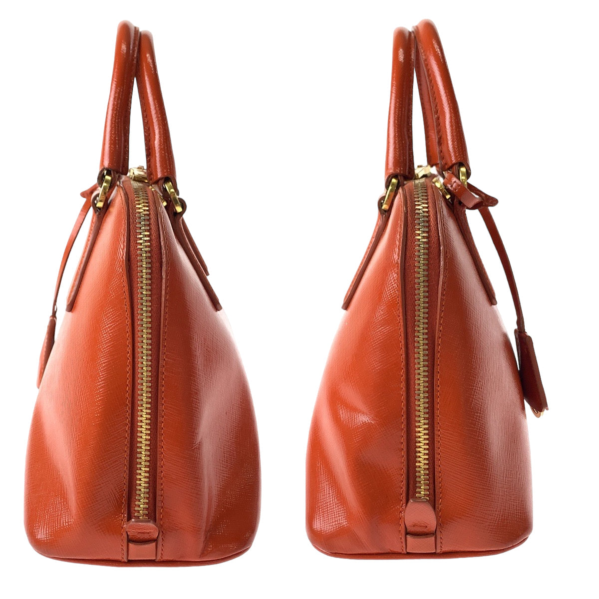 PRADA Shoulder Bag BL0838 leather Orange GoldMetal Promenade Patent Saffiano Triangle With logo