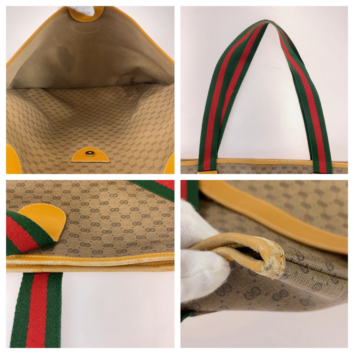 GUCCI Tote Bag 002 983 0163 GG Supreme canvas, leather Brown Beige Gold Metal Tote Bag Shoulder Bag Unisex Old Gucci Shelly Line Micro GG mens Used Authentic