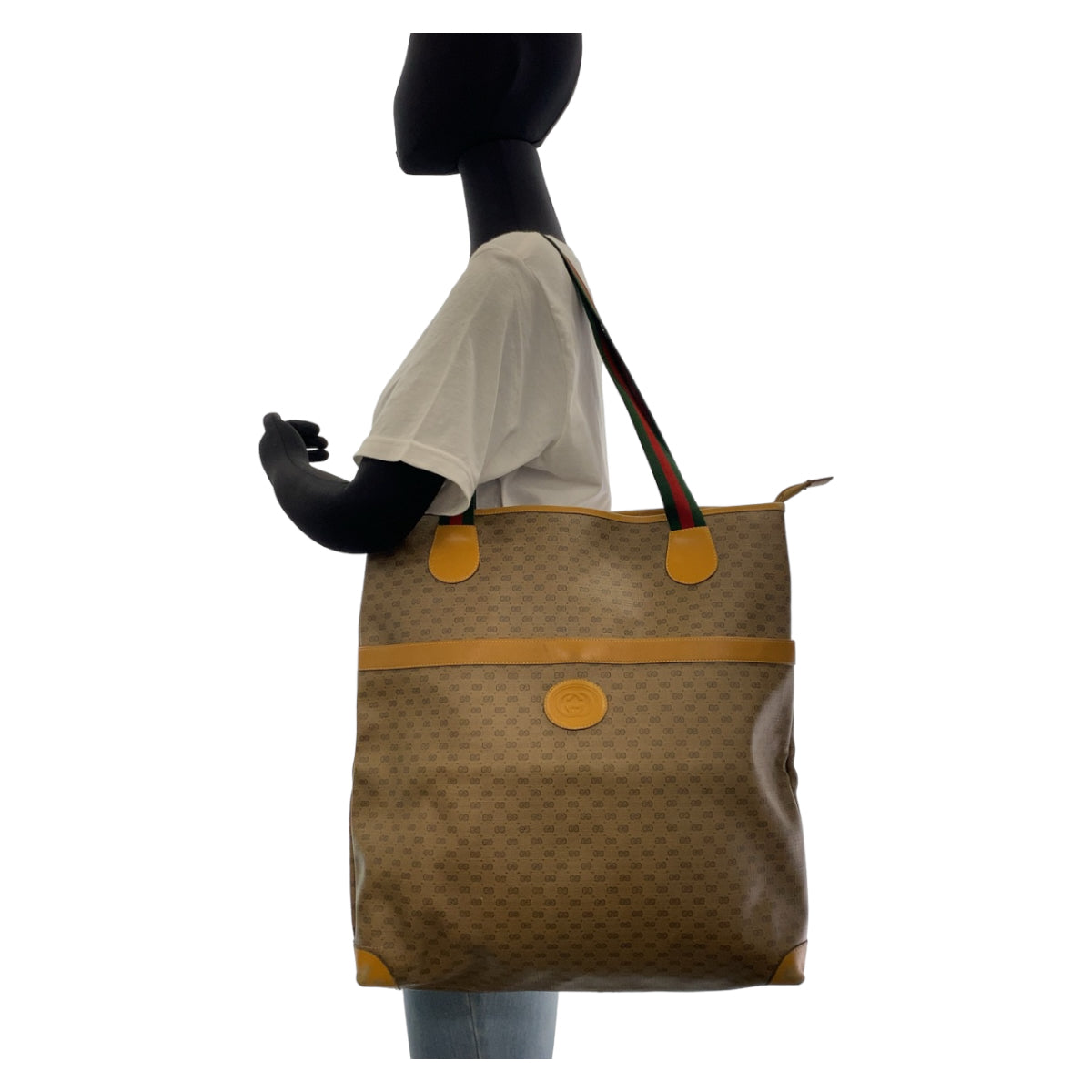 GUCCI Tote Bag 002 983 0163 GG Supreme canvas, leather Brown Beige Gold Metal Tote Bag Shoulder Bag Unisex Old Gucci Shelly Line Micro GG mens Used Authentic