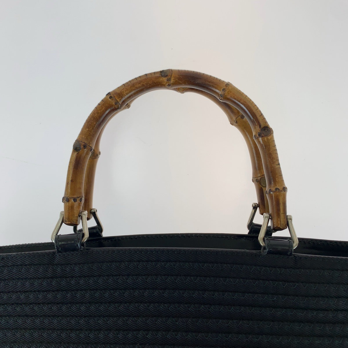 GUCCI Tote Bag 000 1998 0540 Canvas, Leather Black Silver Metal Tote Bag handbag Bamboo Women Used Authentic