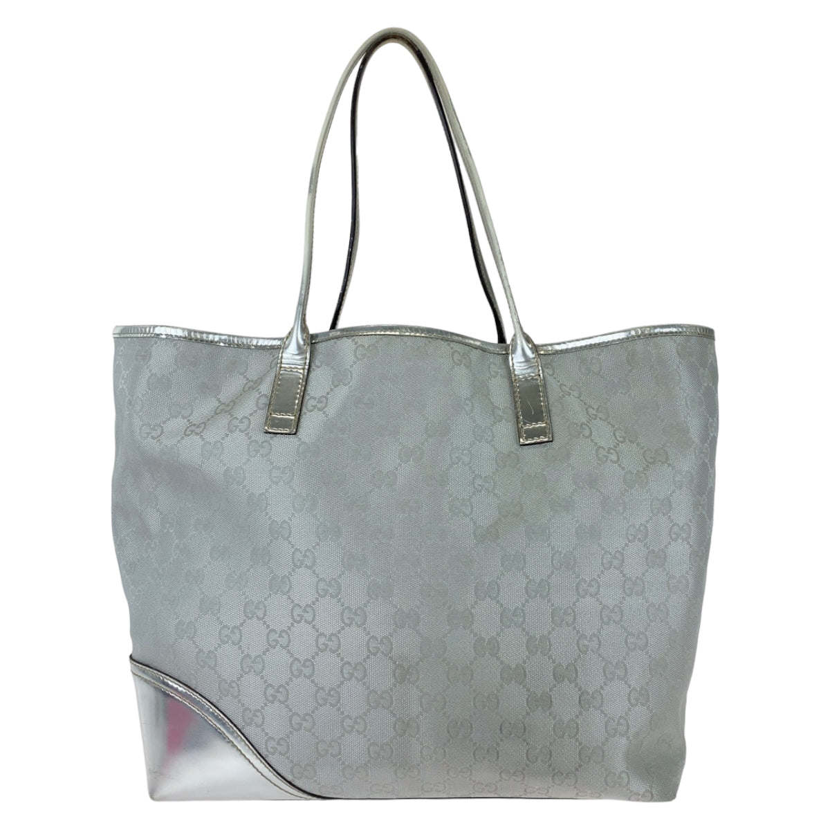 GUCCI Tote Bag 169945 GG canvas, leather Silver Metal Tote Bag Shoulder Bag Interlocking Newbrit Women Used Authentic