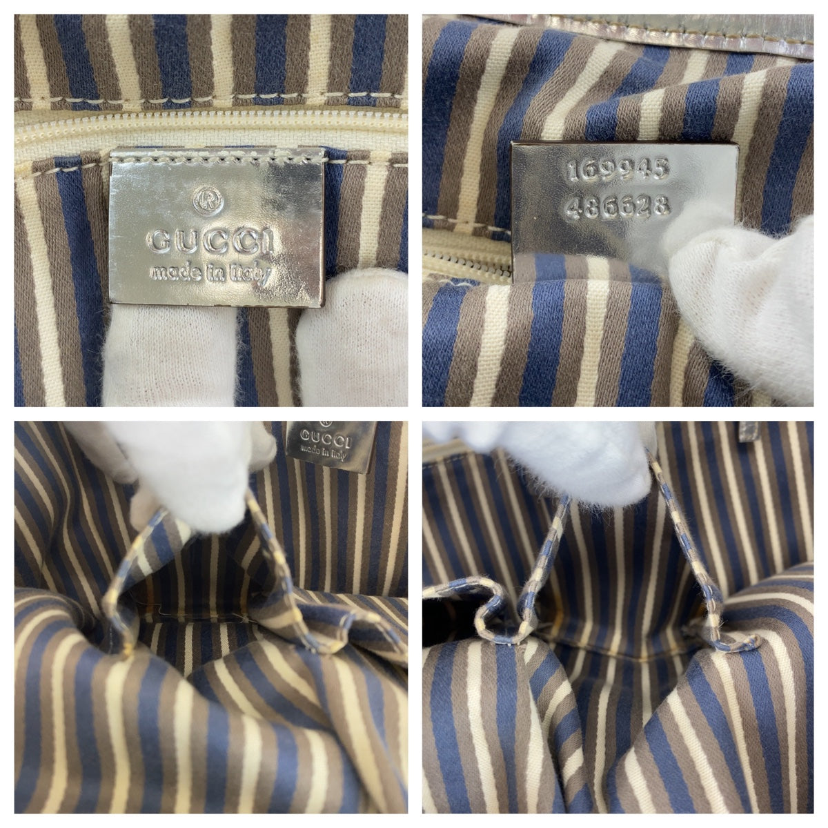 GUCCI Tote Bag 169945 GG canvas, leather Silver Metal Tote Bag Shoulder Bag Interlocking Newbrit Women Used Authentic