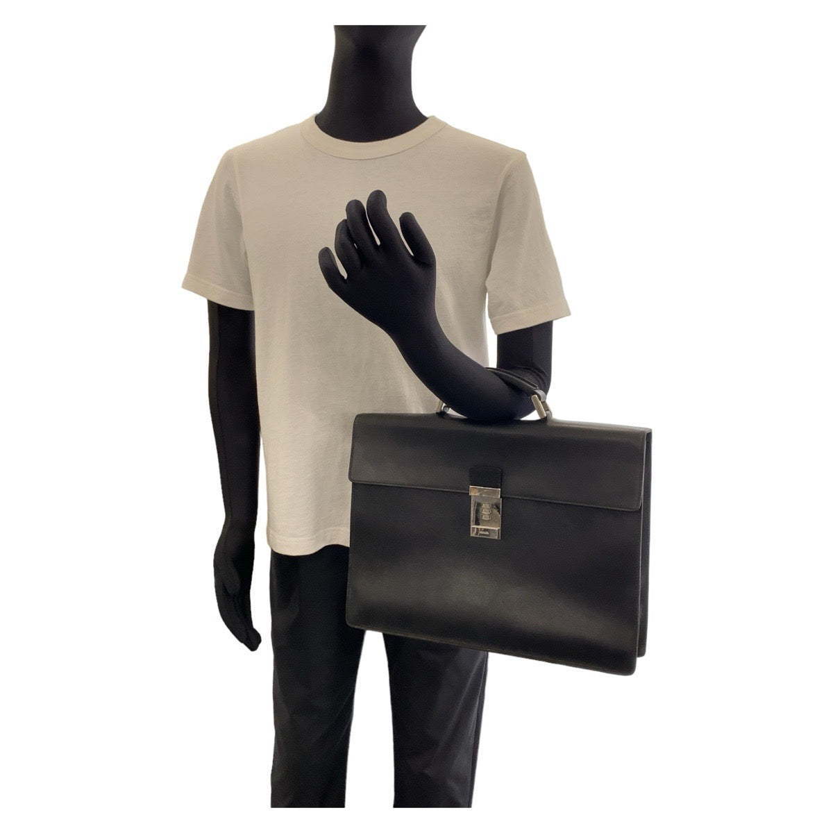 PRADA Business bag leather Black SilverMetal Business bag, briefcase, A4 storage Safiano mens Used Authentic