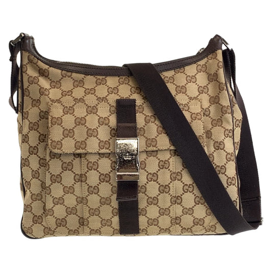 GUCCI Shoulder Bag 131211 GG canvas Beige SilverMetal Crossbody Shoulder Bag Messenger Bag Unisex mens Used Authentic