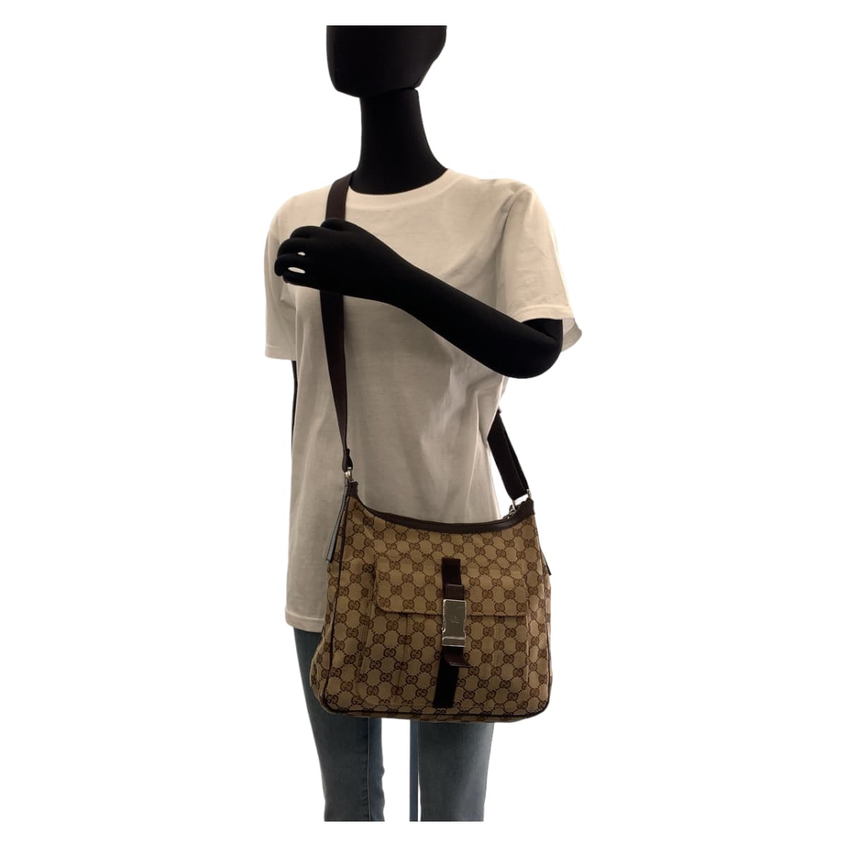 GUCCI Shoulder Bag 131211 GG canvas Beige SilverMetal Crossbody Shoulder Bag Messenger Bag Unisex mens Used Authentic
