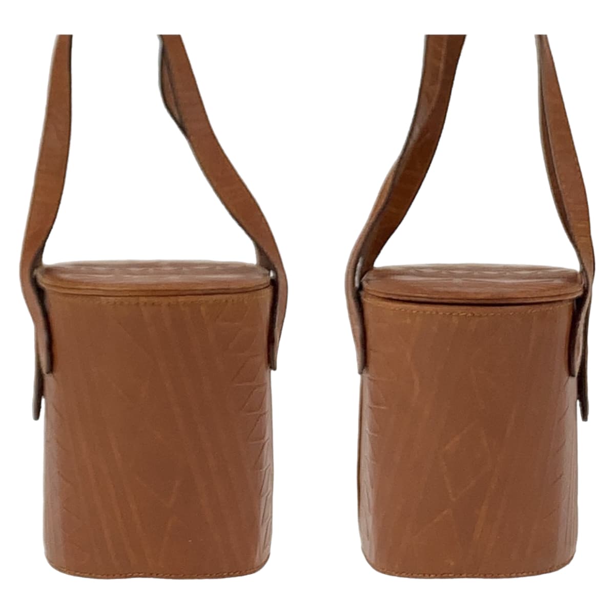 FENDI Handbag Patent leather Camel brown Handbag bucket bag Carving Women Used Authentic