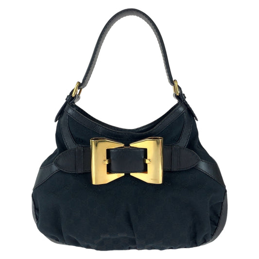 GUCCI Shoulder Bag 189885 GG canvas, leather Black GoldMetal Shoulder Bag handbag Queen Hobo Women Used Authentic