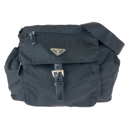 PRADA Shoulder Bag Nylon Black SilverMetal Crossbody Shoulder Bag Pochette Test Triangle With logo Women Used Authentic