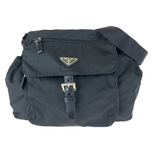 PRADA Shoulder Bag Nylon Black SilverMetal Crossbody Shoulder Bag Pochette Test Triangle With logo Women Used Authentic