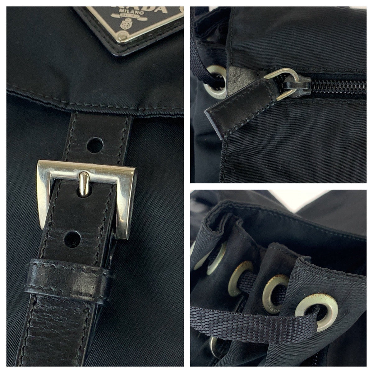 PRADA Shoulder Bag Nylon Black SilverMetal Crossbody Shoulder Bag Pochette Test Triangle With logo Women Used Authentic