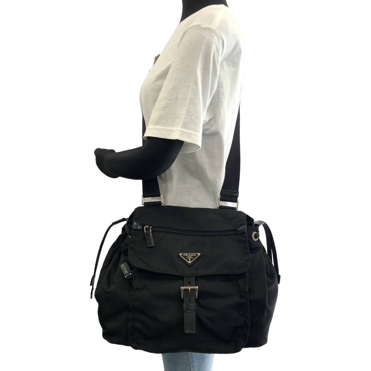 PRADA Shoulder Bag Nylon Black SilverMetal Crossbody Shoulder Bag Pochette Test Triangle With logo Women Used Authentic