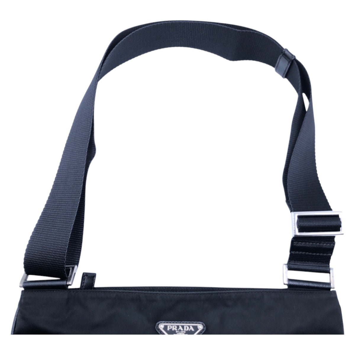 PRADA Shoulder Bag Nylon Black SilverMetal Shoulder Bag pochette Test Triangle With logo mens Used Authentic