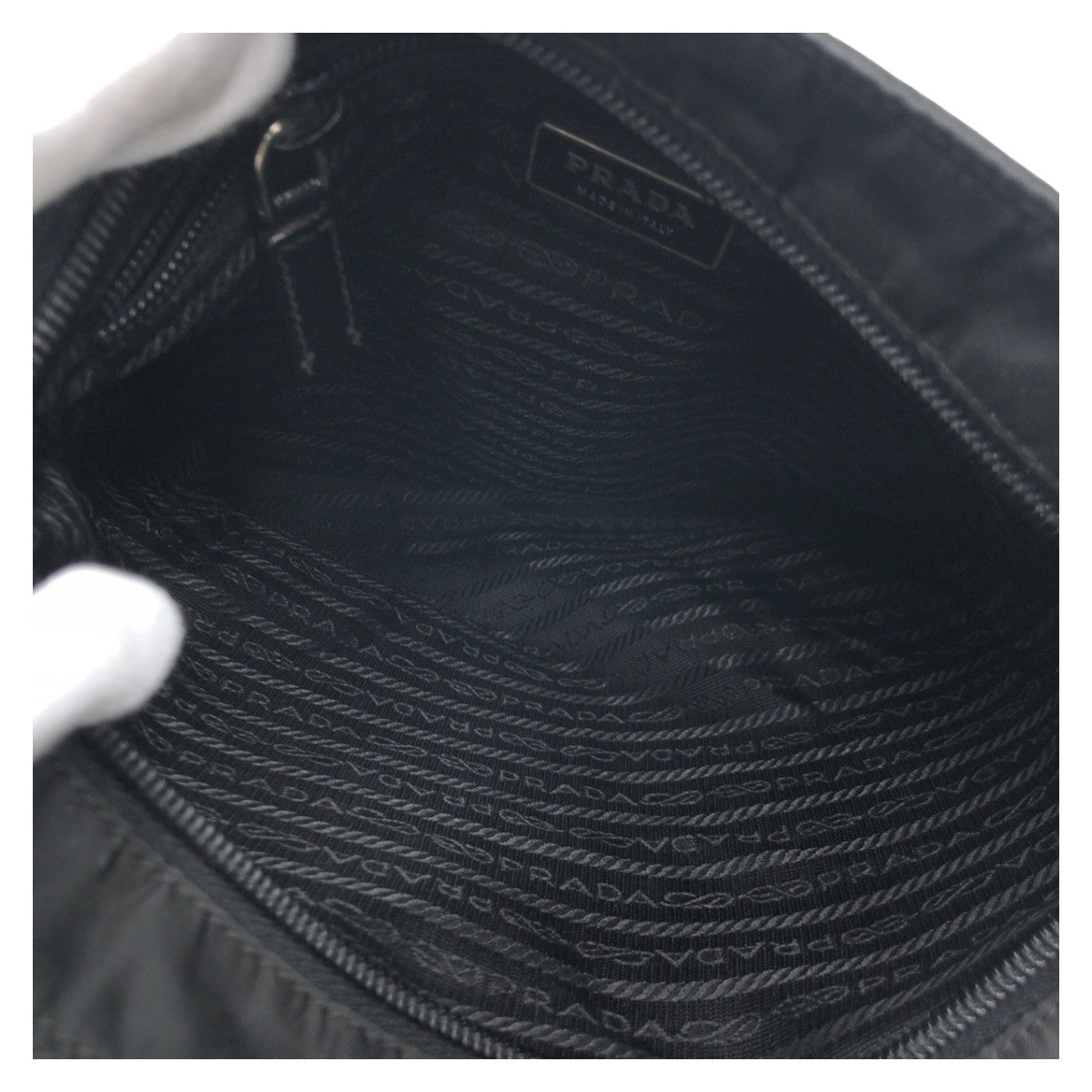PRADA Shoulder Bag Nylon Black SilverMetal Shoulder Bag pochette Test Triangle With logo mens Used Authentic