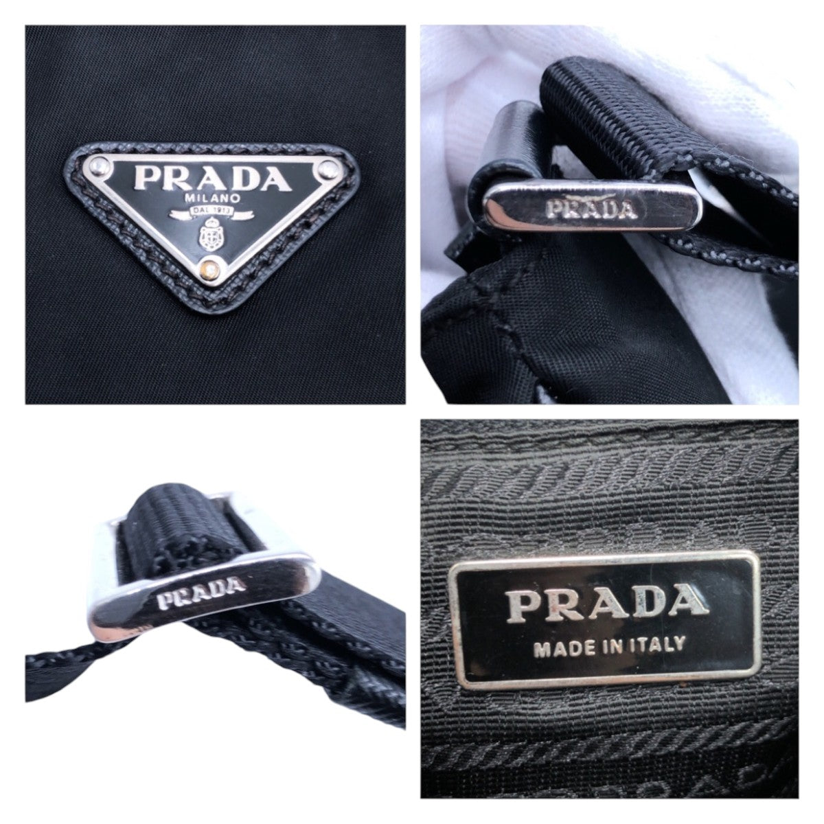 PRADA Shoulder Bag Nylon Black SilverMetal Shoulder Bag pochette Test Triangle With logo mens Used Authentic