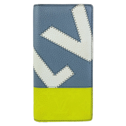 LOUIS VUITTON Long Wallet Purse M81440 leather Blue Yellow SilverMetal Long Wallet Purse Taurillon Clemence Portefeuille Braza mens Used Authentic