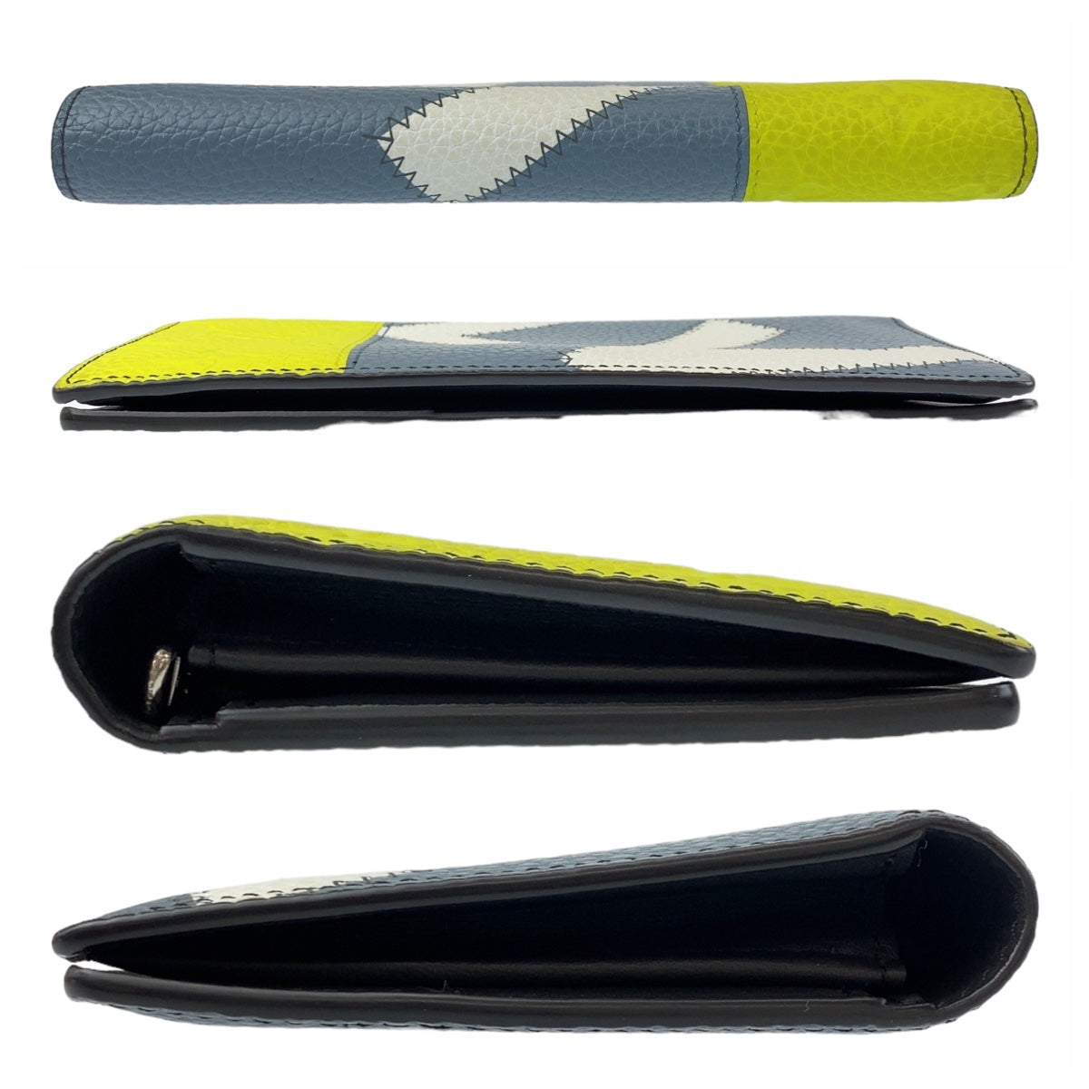 LOUIS VUITTON Long Wallet Purse M81440 leather Blue Yellow SilverMetal Long Wallet Purse Taurillon Clemence Portefeuille Braza mens Used Authentic