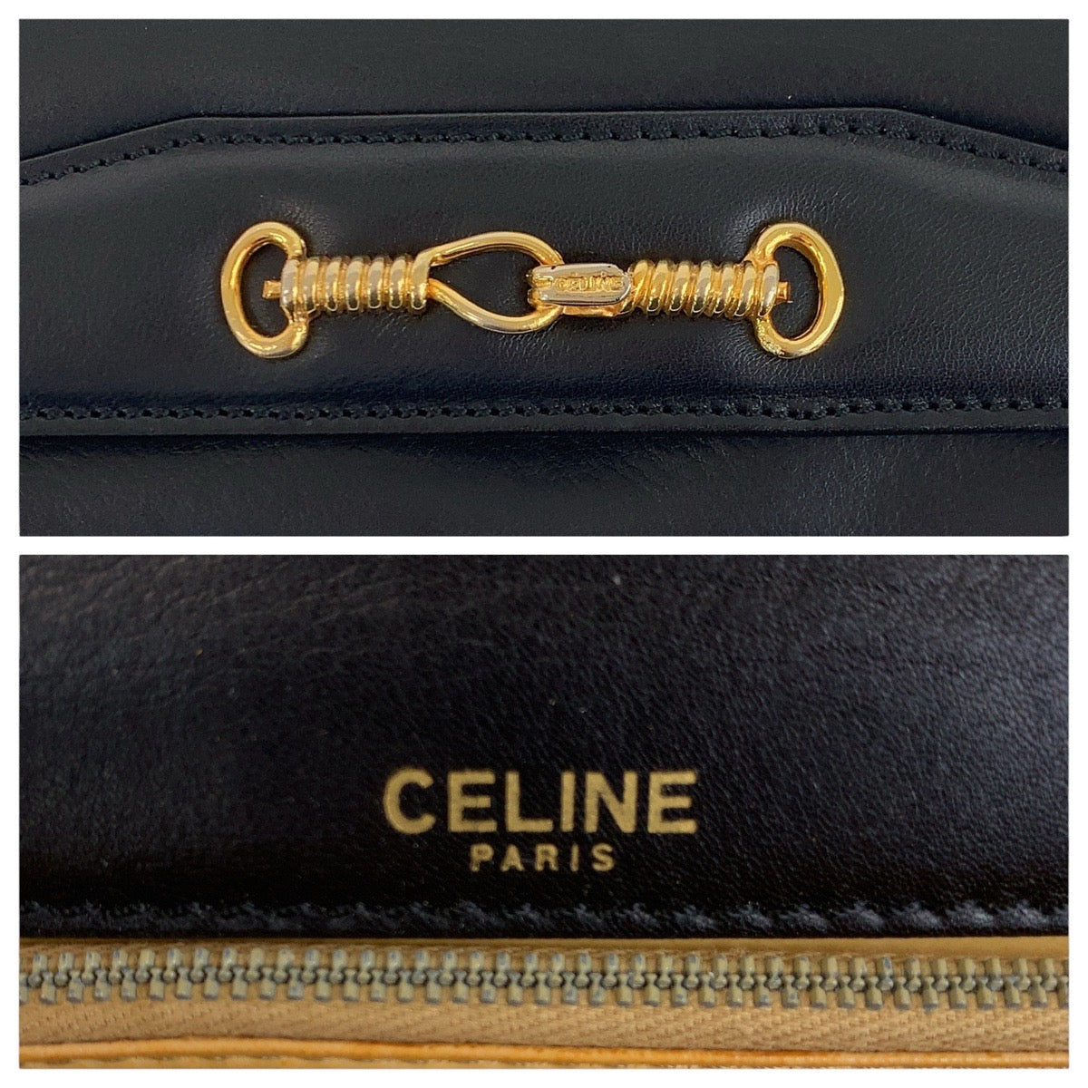 CELINE Shoulder Bag leather black Shoulder Bag Clutch bag 2way Women Used Authentic