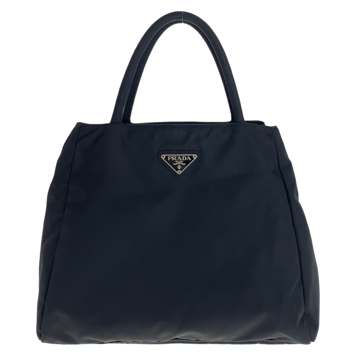 PRADA Tote Bag Nylon Black SilverMetal Tote Bag handbag Test Triangle With logo Women Used Authentic