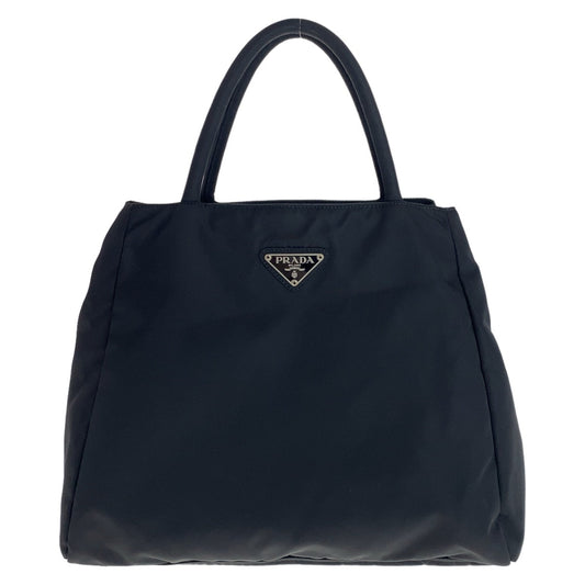 PRADA Tote Bag Nylon Black SilverMetal Tote Bag handbag Test Triangle With logo Women Used Authentic
