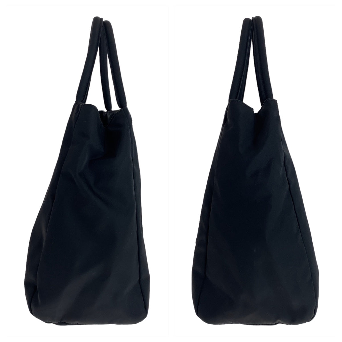 PRADA Tote Bag Nylon Black SilverMetal Tote Bag handbag Test Triangle With logo Women Used Authentic