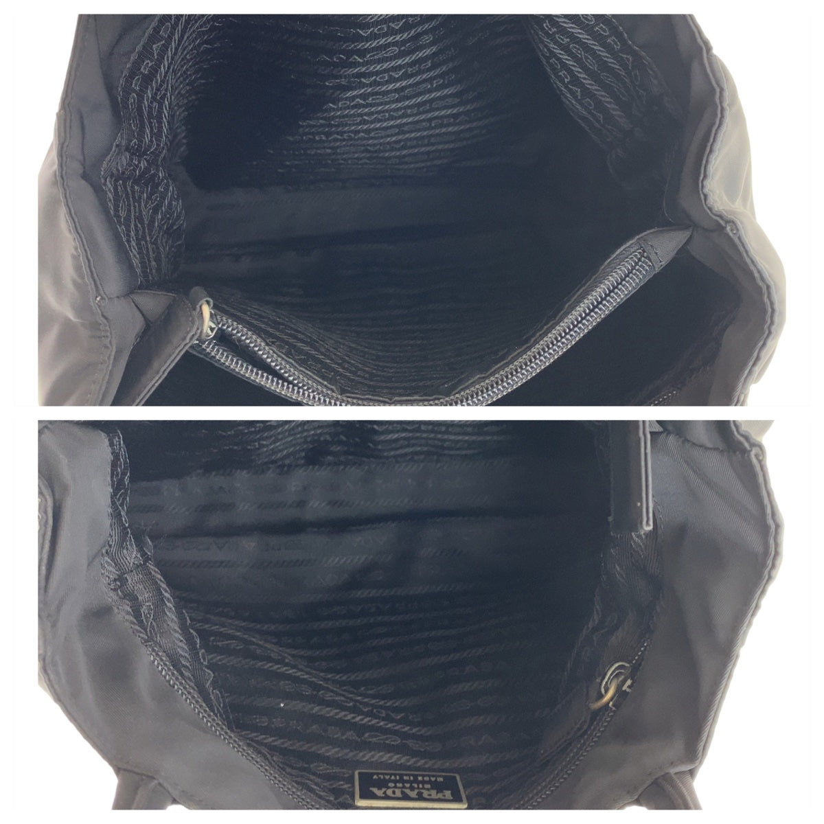 PRADA Tote Bag Nylon Black SilverMetal Tote Bag handbag Test Triangle With logo Women Used Authentic