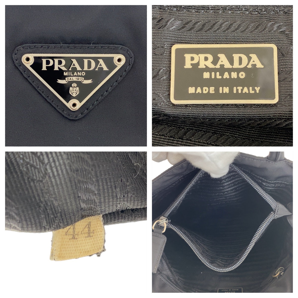 PRADA Tote Bag Nylon Black SilverMetal Tote Bag handbag Test Triangle With logo Women Used Authentic