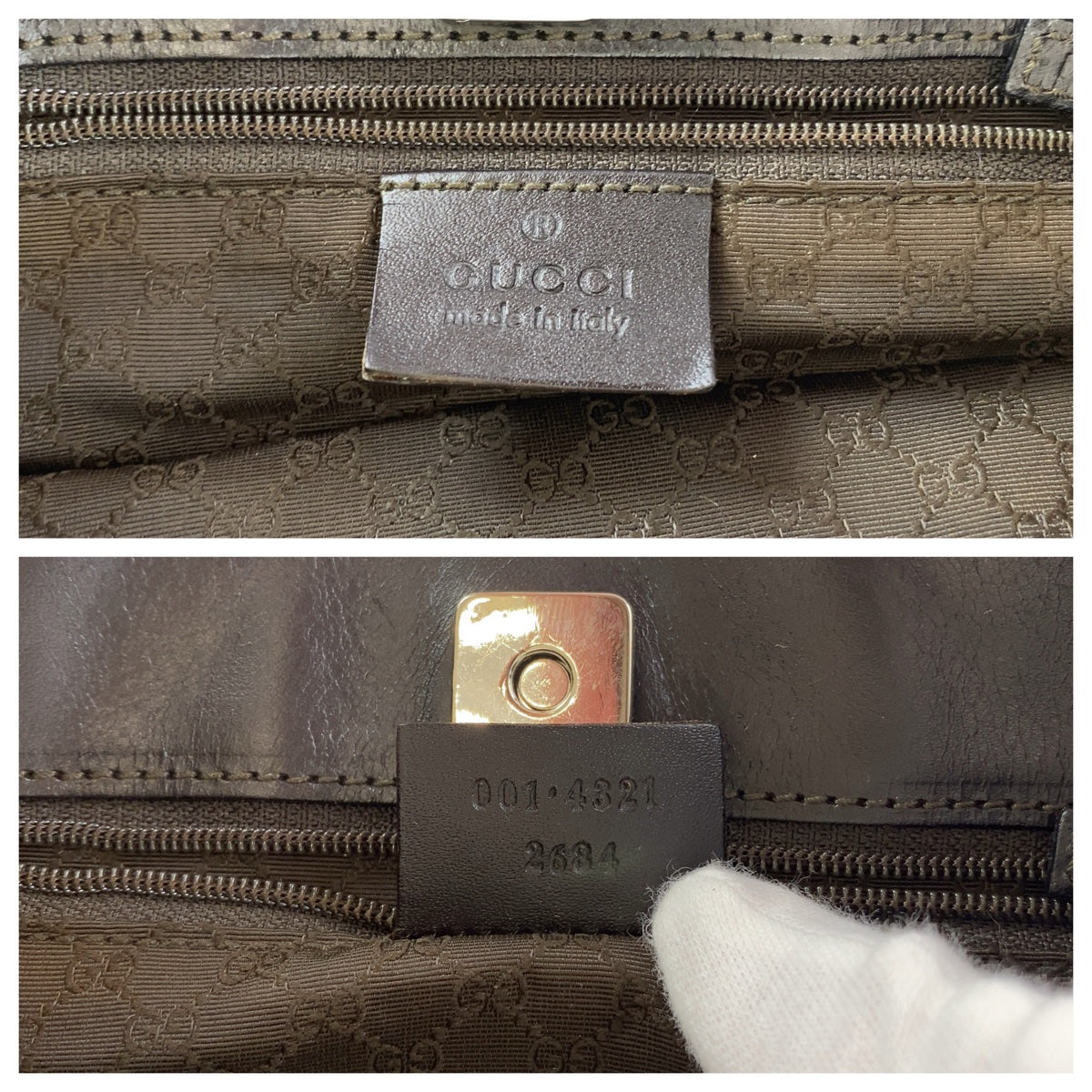GUCCI Shoulder Bag 001 4321 2684 canvas Beige SilverMetal Sherry line Women Used Authentic
