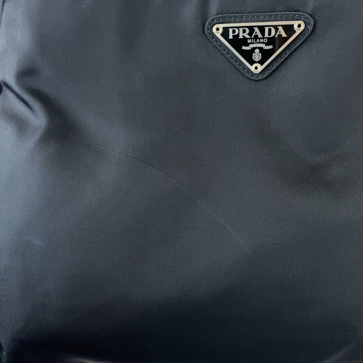 PRADA Tote Bag Nylon Black SilverMetal Tote Bag Shoulder Bag Test Triangle With logo Women Used Authentic