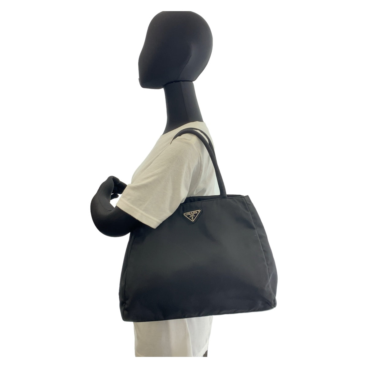 PRADA Tote Bag Nylon Black SilverMetal Tote Bag Shoulder Bag Test Triangle With logo Women Used Authentic