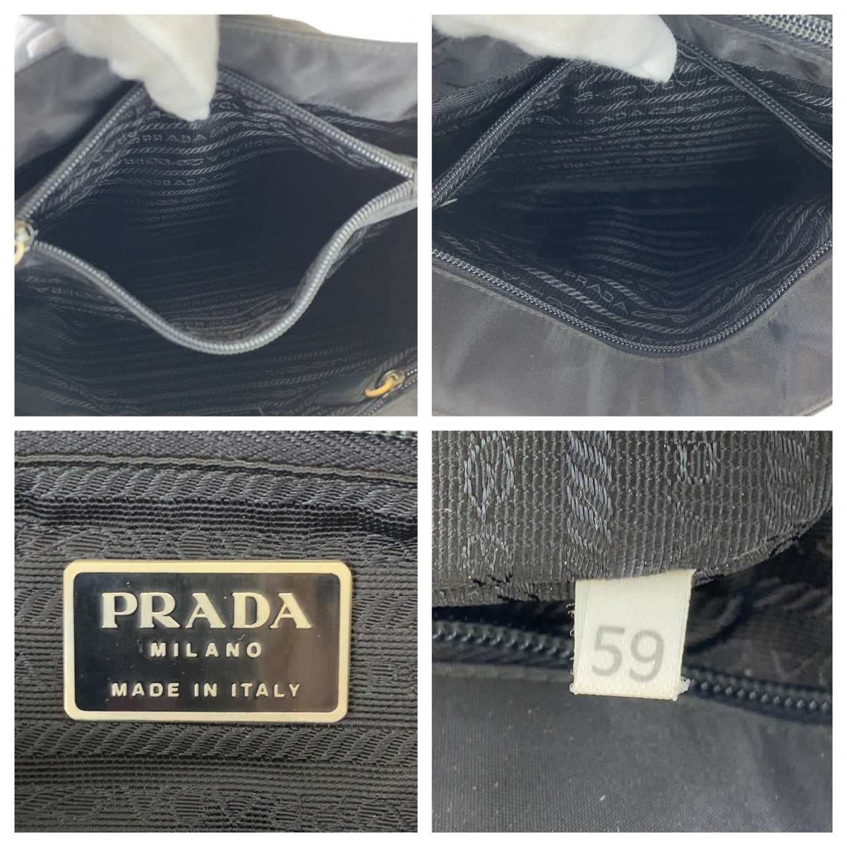PRADA Tote Bag Nylon Black SilverMetal Tote Bag Shoulder Bag Test Triangle With logo Women Used Authentic